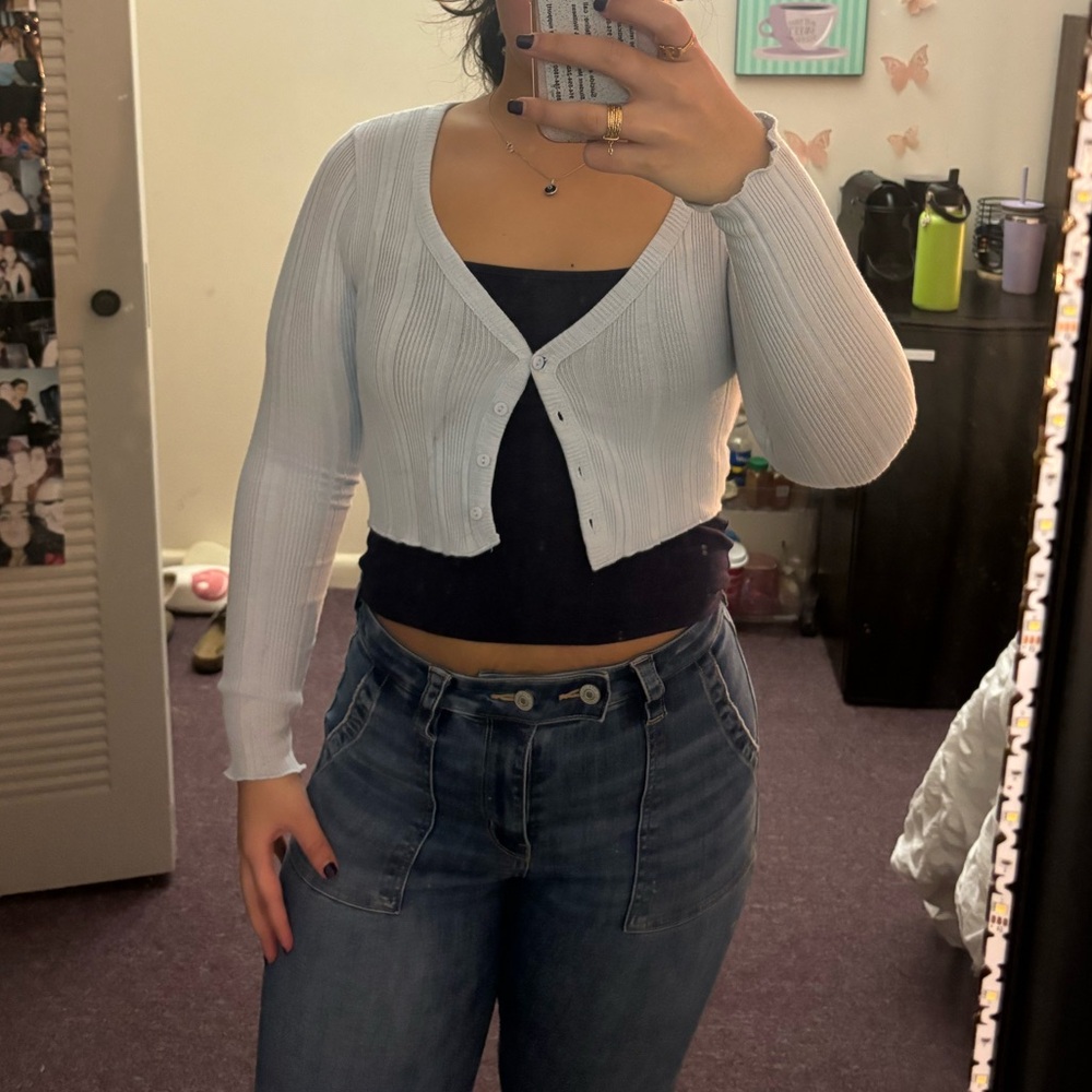 Blue Cropped Cardigan
